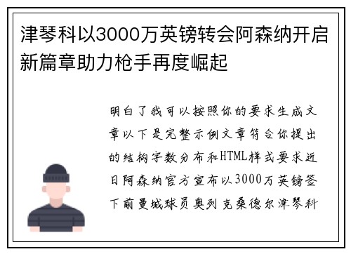 津琴科以3000万英镑转会阿森纳开启新篇章助力枪手再度崛起